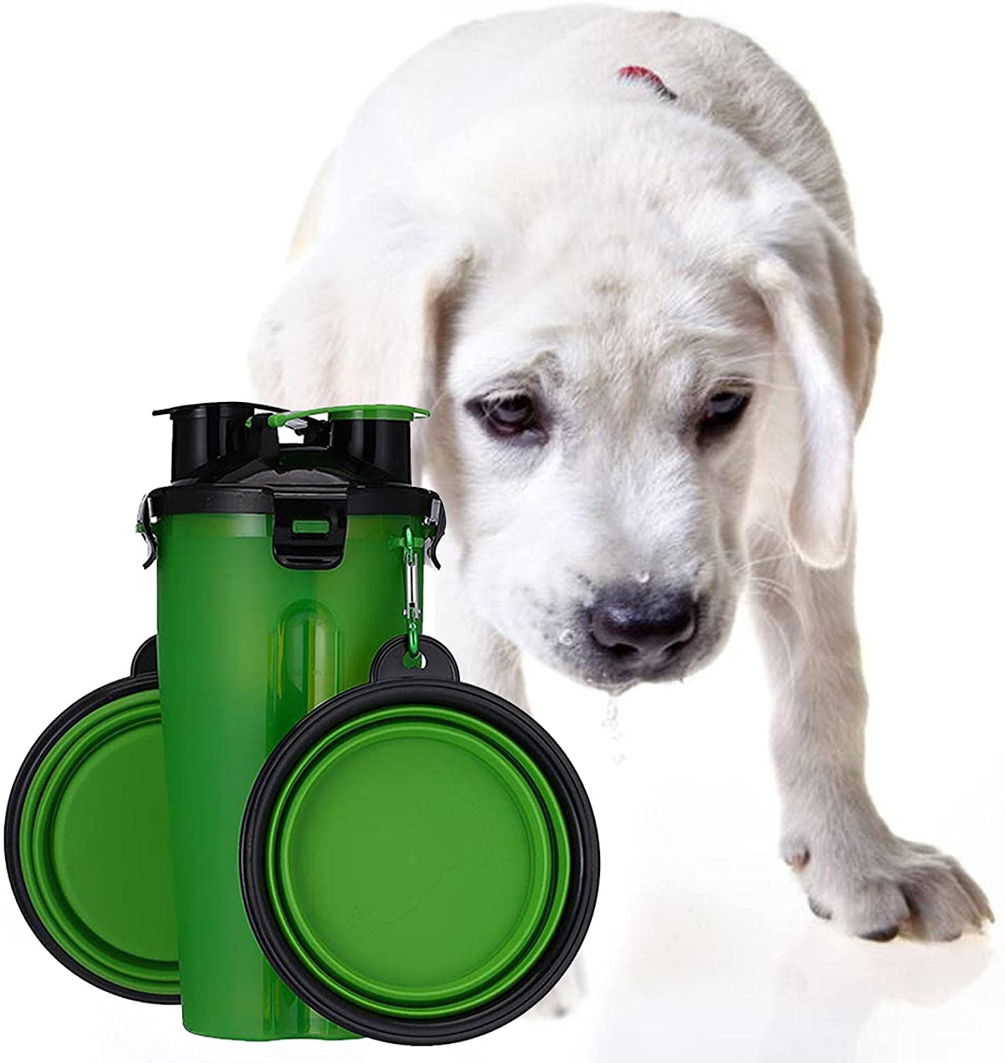 Collapsible Bowl and Portable Dual Chamber Bottle Pet dog Outdoor Water food 