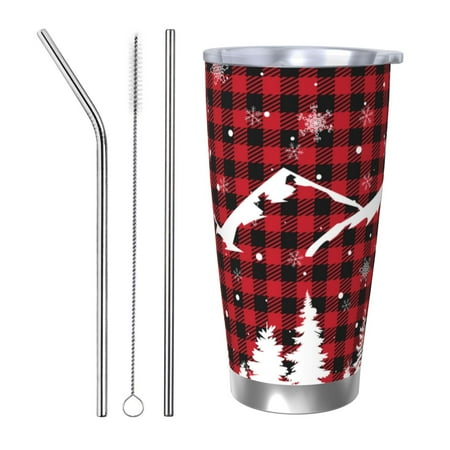 

Lukts Christmas Tree Buffalo Plaid for 20OZ Car Cup Stainless Steel Direct Drinking Straw Thermos Cup Suitable for Office Travel and Car-Straw Three-piece Set