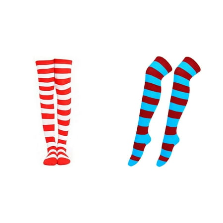 2-Pack 1 Pair Christmas High Long Stockings For Womens Over Knee Socks Christmas Party Socks Knee High Long Striped Stocking Socks Knee Stockings for Women 4 Stockings Lace Women Lingerie Ladies