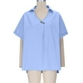 thumbnail image 5 of Olyvenn Women's Cotton Linen Shirts Casual V Neck Short Sleeve Blouse Loose Fit Vintage Summer Lapel Collar Tunic Tops Sky Blue XXL, 5 of 9