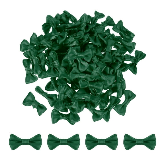 80pcs Dark Green Bow Ties 1.2"x0.6" Mini Bowknot for Crafting Satin Bows Bulk