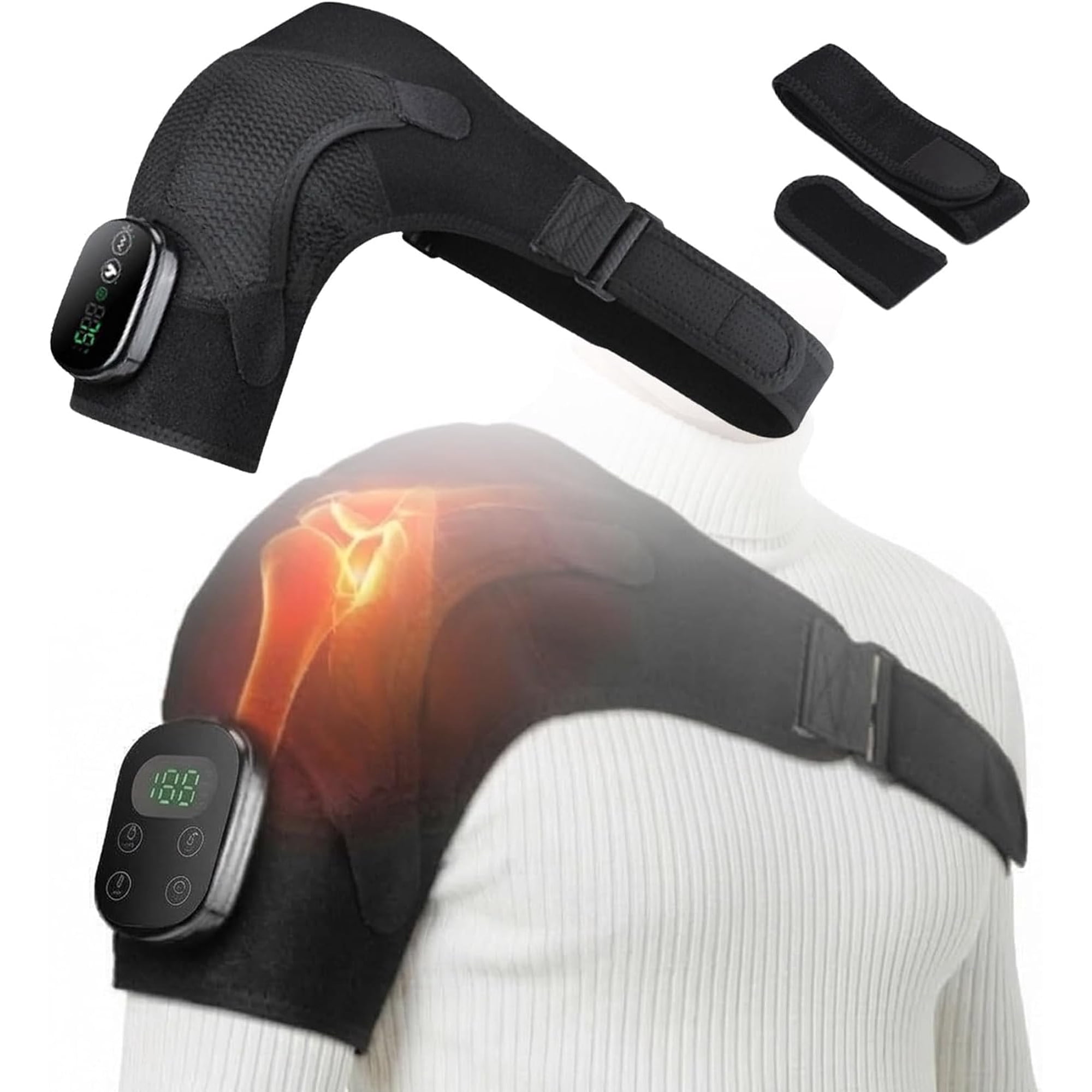 3-in-1 Triple Method Shoulder Massager,Adjustable Straps,Black,ABS,1-Pack