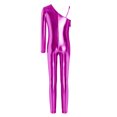 thumbnail image 4 of inlzdz Kids Girls Shiny Metallic Unitard Ruffle One Shoulder Full Body Jumpsuit Performance Dancewear Hot Pink 14, 4 of 5