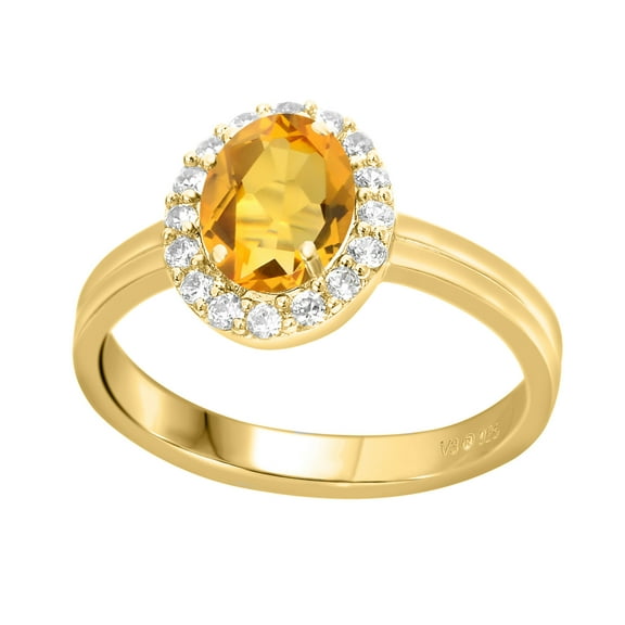 Gold Over Sterling Silver with Natural Citrine and White Topaz Halo Ring