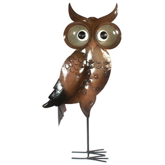 D-Art Collection Tin Metal and Iron Large Standing Owl Decor Figurine in Brown