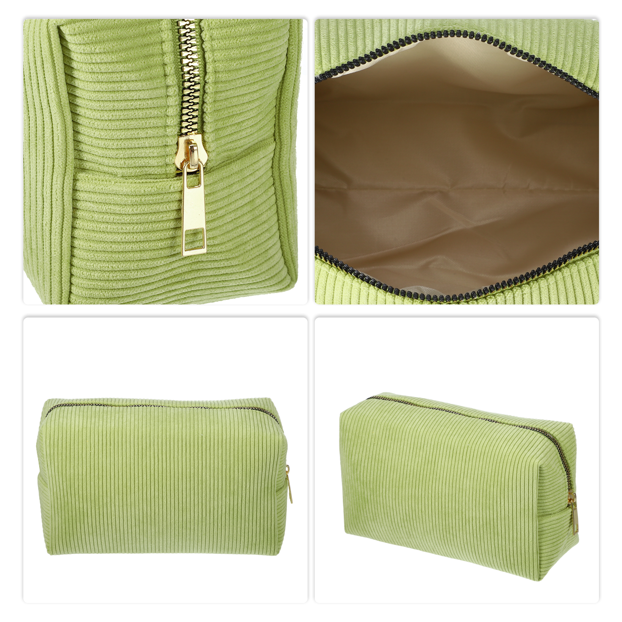 Unique Bargains 1Pc Durable Corduroy Storage Cosmetic Bag for Travel Activities Green