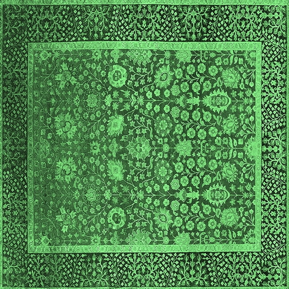 Ahgly Company Indoor Square Oriental Emerald Green Industrial Area Rugs, 7' Square
