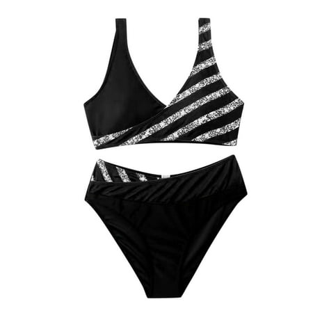

Gubotare Womens Bikini Set Sport Women s New Liquid Matte or Shiny String Bra Swimsuit Top Black 3XL