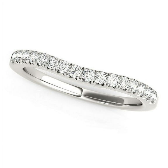 14k White Gold Pave Set Round Curved Wedding Band (1/4 cttw) Size 3