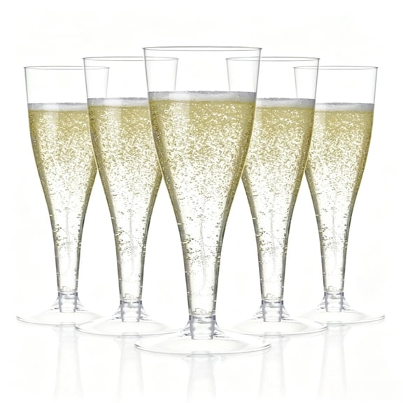 24 Clear Plastic Champagne Flutes - 4.5 oz Capacity Shatterproof Disposable Glasses - Suitable for Weddings, Cocktail Parties, and Outdoor Celebrations