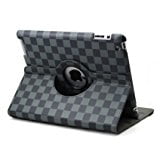 EastVita 360 Degree Rotating Stand Cover for Apple iPad 4th / the new iPad 3 / iPad 2 checkered Black and