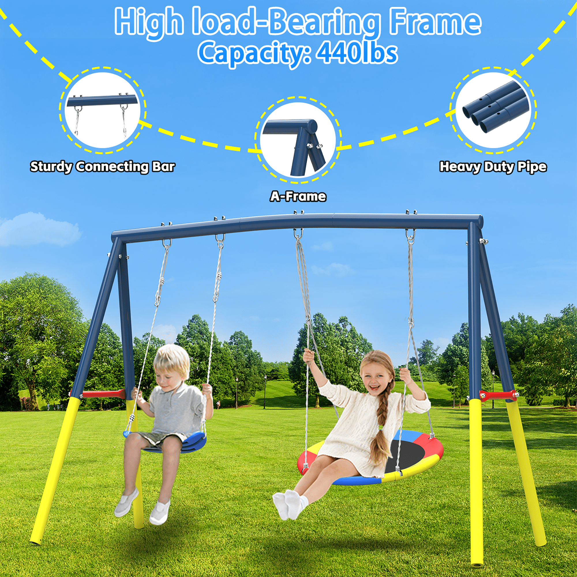 Mersco 15FT Heavy Duty Trampoline with Enclosure Net ,Swing Set Outdoor Big Trampoline for Backyard,Kids Trampoline with Basketball Hoop,Birthday and Holiday Gifts for Kids Jumping Trampoline,Blue