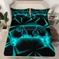 thumbnail image 2 of jejeloiu Teens Video Game Queen Sheet Sets,Boys Gamepad Console Flat Sheet,Cyan Black Queen Fitted Sheet For Kids,Microfiber Bedroom Decor,4-Piece, 2 of 7