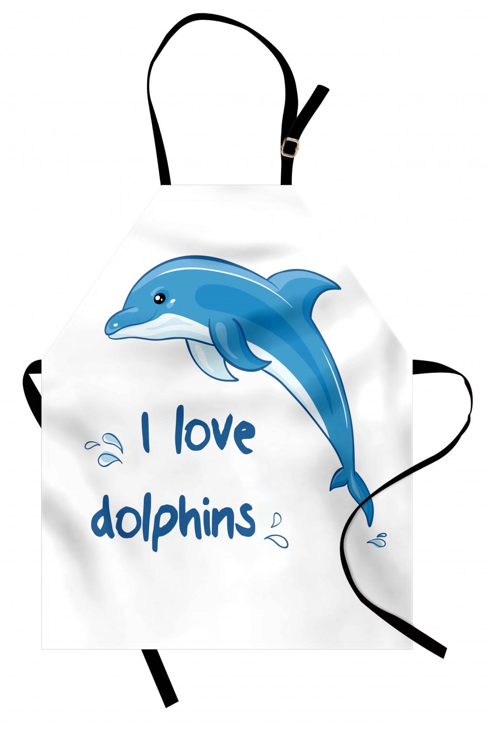 Dolphin Apron Cartoon Style Ocean Animal with I Love Dolphins Quote and  Water Splashes Image, Unisex Kitchen Bib Apron with Adjustable Neck for  Cooking Baking Gardening, Blue White, by Ambesonne 