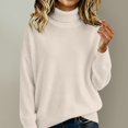 thumbnail image 2 of Yigetop Women's Cable Knit Turtleneck Sweater Soft Cozy Long Sleeve Pullover Casual Tops Warm Knitwear for Fall Winter Daily Wear Beige L, 2 of 6