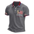 thumbnail image 3 of Kids Breathable Waffle Knit Patriotic Polo Shirt, USA 250 Years Flag Embroidery Short Sleeve Collared Tee for Boys Independence Day Casual Daily Wear(Grey5,7-8 Years), 3 of 5