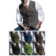 thumbnail image 4 of Chaleco de cuadros gris claro para hombre, elegante, ajustado, con escote en V y botonadura sencilla, 4 of 6
