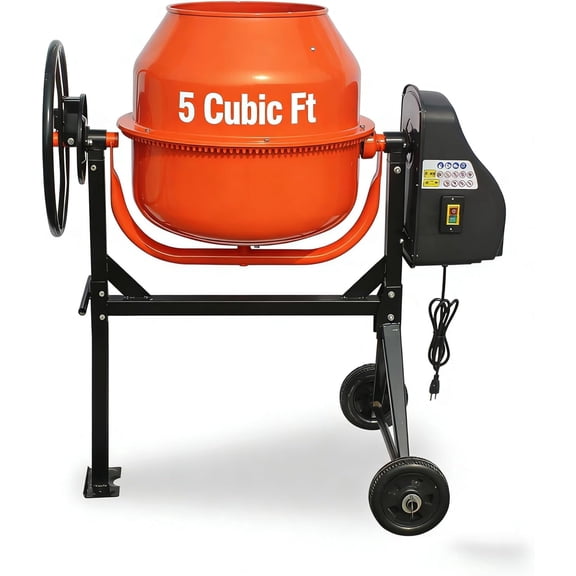 5 Cu ft Electric Concrete Mixer 0.75 HP Portable Heavy Duty for Mortar