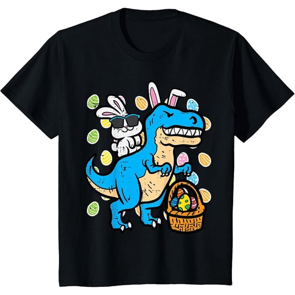 Kids Easter Bunny On Trex Dino Egg Rabbit Boys T-Shirt, T-Shirt for Kids Youth, 180gsm, 100% Cotton