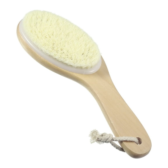 Unique Bargains 1 Pc Curved Handle Bath Brush Short Body Scrubber for Bath 9.84" Length Beige