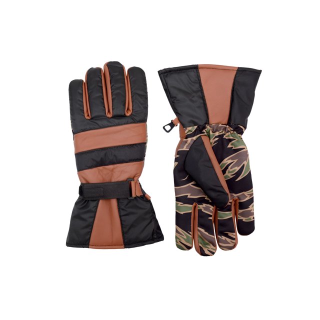 North Gloves Gants de Ski pour Hommes en Brun et Noir, Conçus pour les sports d'Hiver avec une Coque en Cuir et polyester durable, Isolés et Imperméables pour une Chaleur Maximale. Caractéristiques Incluant une Dragonne Ajustable pour un Ajustement Sécuritaire et une Paume en Cuir Antidérapante pour le Contrôle Lors du Ski, du Planche à Neige Ou d'Autres Activités de Plein Air. Taille Grand.