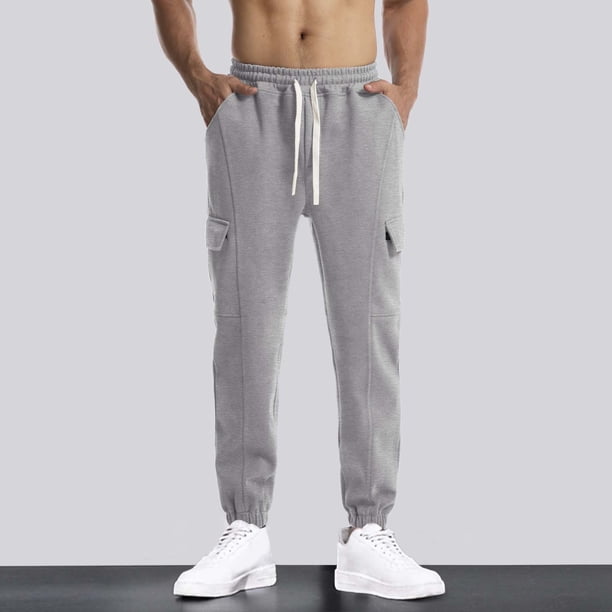 Pantalones largos para hombre, lisos, informales, con cintura elástica y bolsillos, deportivos