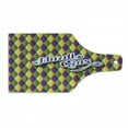 thumbnail image 1 of Mardi Gras Cutting Board, Hand Writing Calligraphy Design on Diamond Line Pattern Iconic Colors, Tempered Glass Cutting and Serving Board, Wine Bottle Shape, Purple Green Yellow, by Ambesonne, 1 of 1