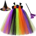 thumbnail image 2 of Vestido de tutú de bruja de Halloween para niñas, disfraz para fiesta de carnaval, ropa de cosplay, vestido de baile elegante de tul arcoíris para niños, 2 of 5