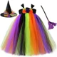 thumbnail image 2 of Vestido de tutú de bruja de Halloween para niñas, disfraz para fiesta de carnaval, ropa de cosplay, vestido de baile elegante de tul arcoíris para niños, 2 of 5