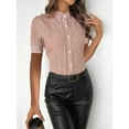 thumbnail image 4 of Womens Short Sleeve Shirts Button Down Blouse Casual Summer Textured Tops Pale Pinkish Gray XL, 4 of 8