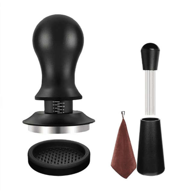 5 PCS Espresso Accessories Coffee Espresso Tamper Set with Espresso Tamper WDT Tool Coffee Stirrer Frothing Pitche 53MM,1Set x Coffee Espresso Tamper,Black