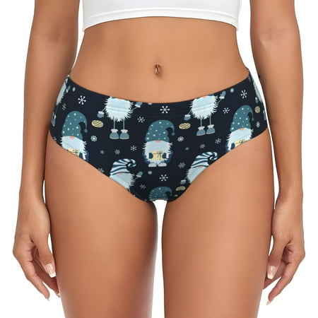 Goofa Christmas Gnome blue Pattern Women s Cotton Underwear Brief Underwear Ladies Panties- Soft  Comfortable  and Stretchy Underwear-Large