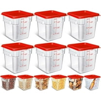6 Pcs Commercial Food Storage Containers 4 Qt Square Acrylic Airtight Food Storage Containers with Lids Clear Cereal Storage Containers for Pantry Kitchen Restaurant Freezer Flour Sugar (Red)
