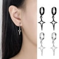 thumbnail image 3 of Hoop Huggie Earrings Star Cross Dangle Drop Womens Jewelry Fashion Gift, 3 of 9