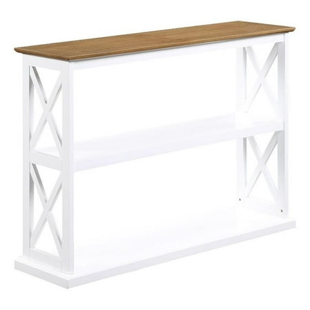 Pemberly Row Console Table with Shelves in White Wood Frame with Driftwood Top