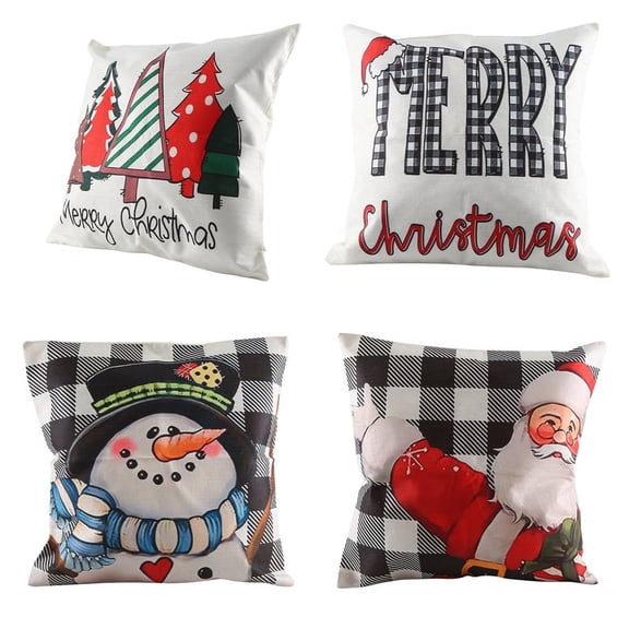Christmas Pillow Covers 18X18 Set of 4 Christmas Decorations Farmhouse Throw Pillows Cushion Case for Home Decor