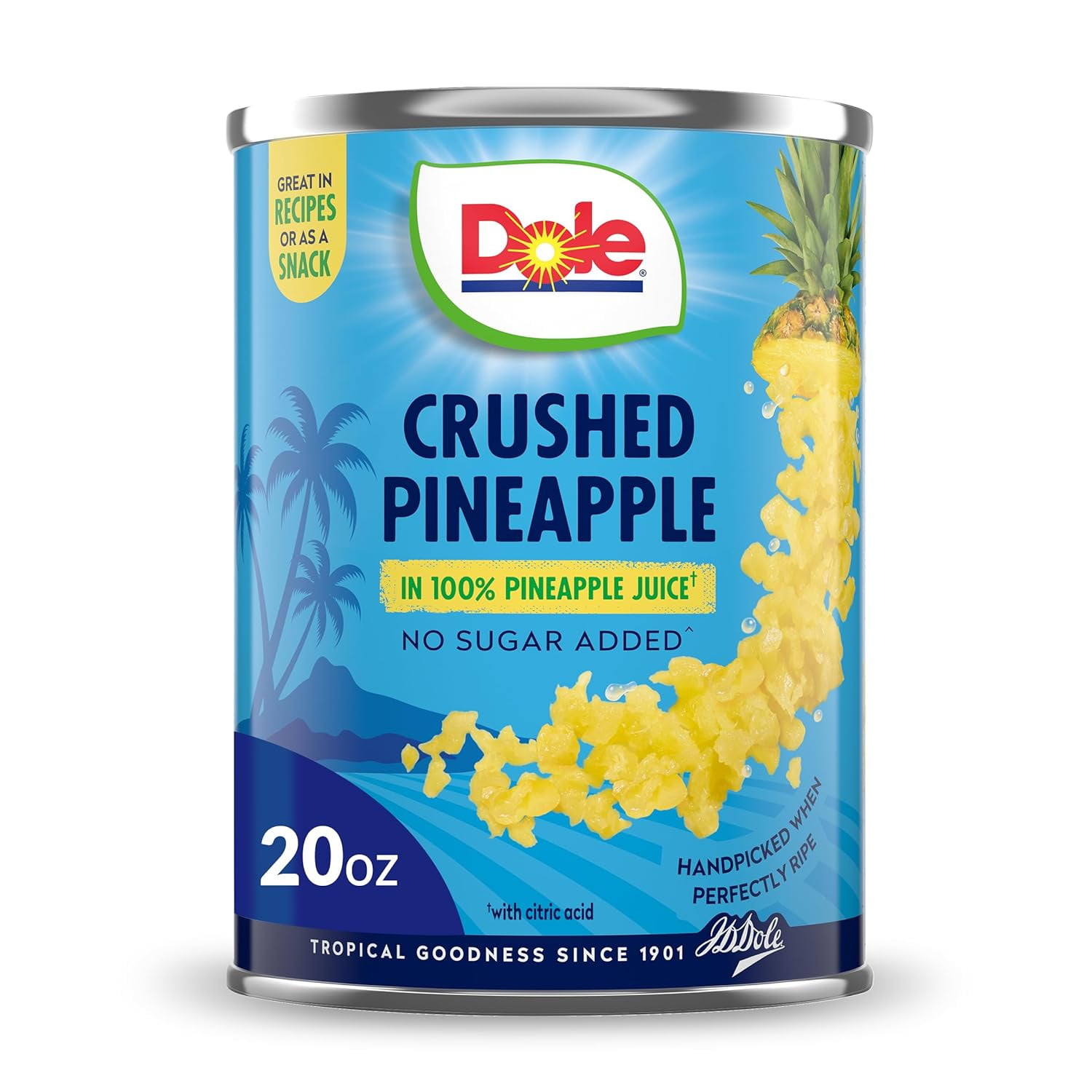 Dole Canned Fruit, Crushed Pineapple in 100% Pineapple Juice, Gluten Free, Pantry Staples, 20 Oz, Packaging May Vary