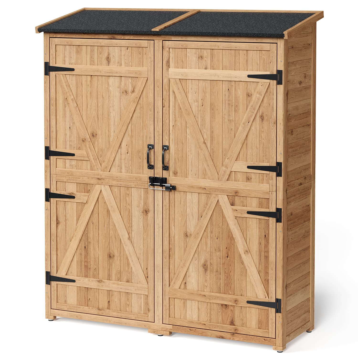 Outdoor Storage Shed, Lofka Wooden Storage Cabinet with Waterproof Roof and 2 Removable Shelves Garden Shed for Backyard, Patio, Lawn