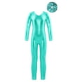 thumbnail image 3 of Aislor Kids Girls Metallic Shiny Long Sleeve Leotards Gymnastic Jumpsuit with Hair Scrunchie for Yoga Sports Dancewear Lake Green 4, 3 of 7