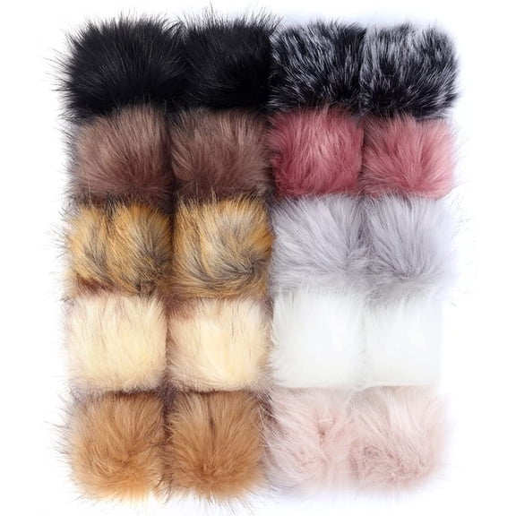 20pcs Faux Fur Pom Pom Balls for Hats 4 Inch DIY Fluffy Faux Fox Fur Pompoms with Elastic Loop Detachable Pom Poms for Knitting Hats Shoes Scarves Bags Keychains Accessories (10 Colors / 2pcs Each)