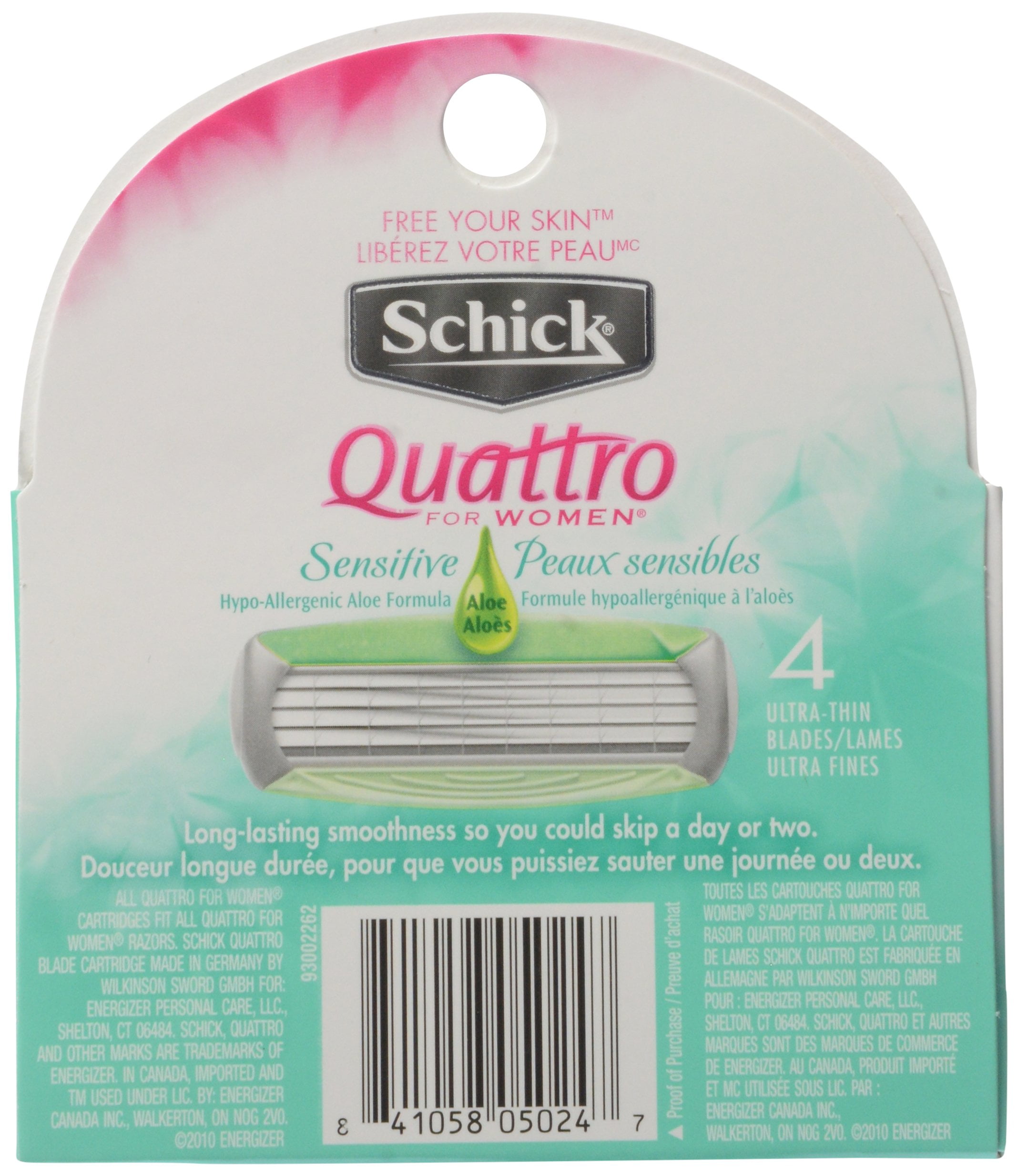 Cartouches de lames Schick Quattro for Women pour peaux sensibles