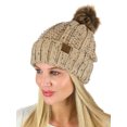 thumbnail image 3 of C.C Thick Cable Knit Faux Fuzzy Fur Pom Fleece Lined Skull Cap Cuff Beanie, Confetti Latte, 3 of 4