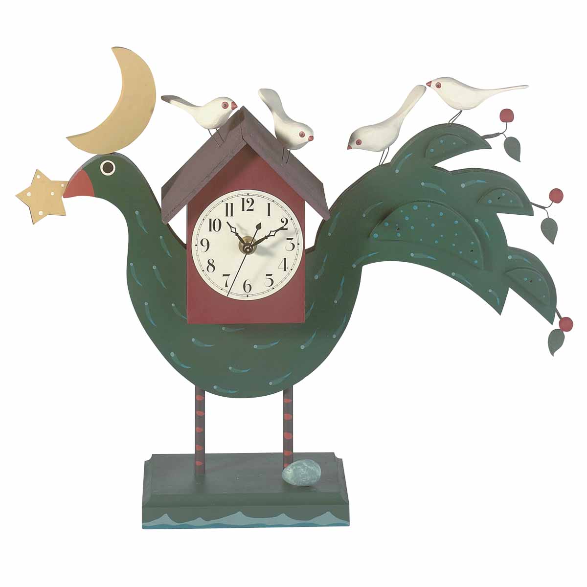 Decorative Desk Clock Green Wood Bird Clock