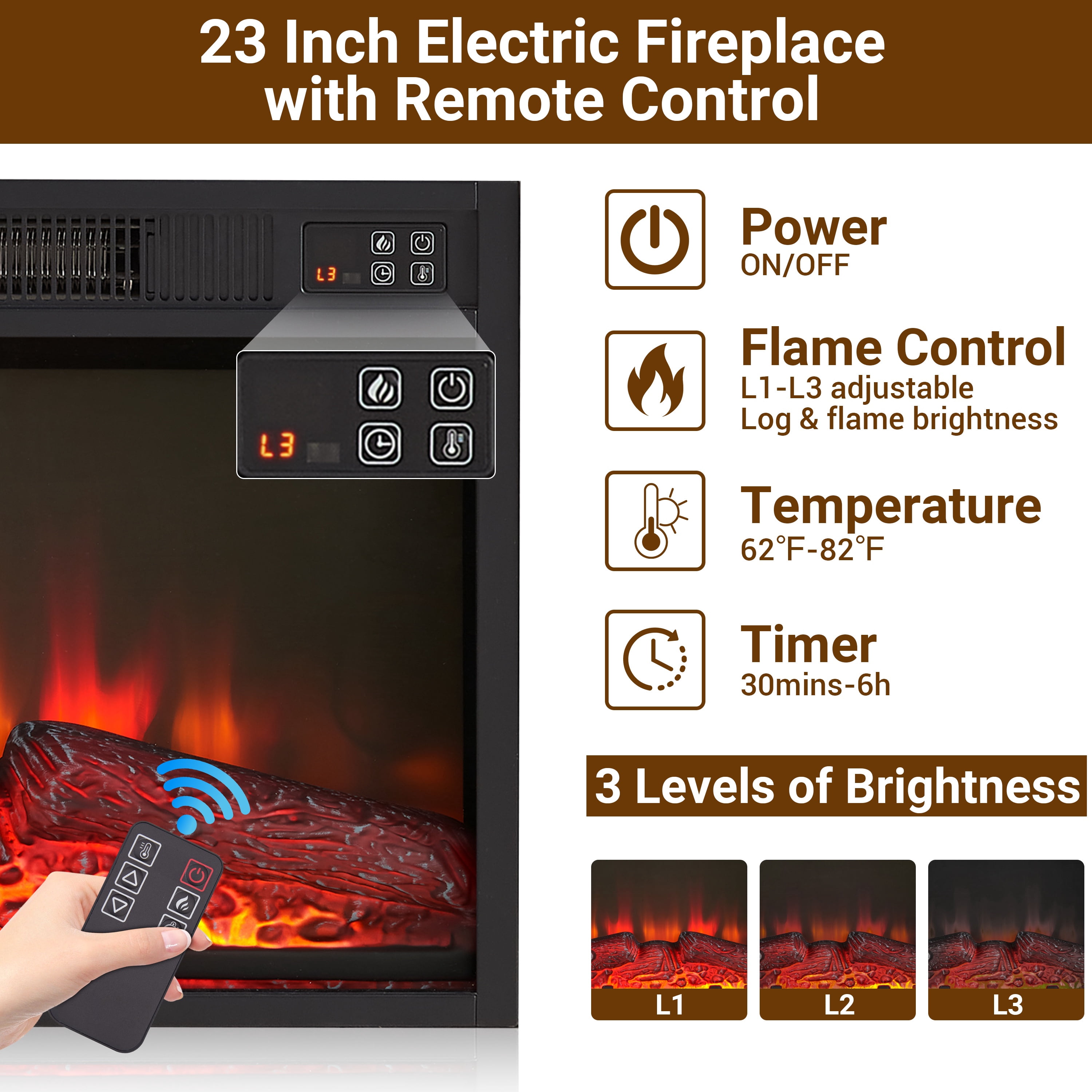 41''W Electric Fireplace with Mantel, Legahome 23'' Freestanding Fireplace Heater with Remote Control, Adjustable Flame, Fireplace TV Stand for 42 inch TV, Living Room Bedroom, 1400W, White