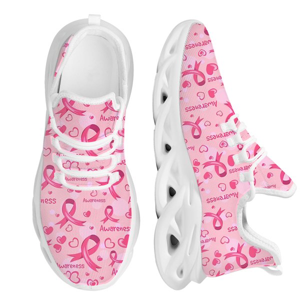 Zapatillas deportivas para correr con lazo rosa para concientización sobre el cáncer de mama para mujer, zapatillas transpirables de malla de aire para caminar.