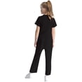 thumbnail image 2 of inlzdz Kids Girls Solid color Short Sleeve Irregular Hem T-shirt with Loose Pants Casual Sport Black 110/1, 2 of 7