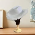 thumbnail image 3 of West Feather Cowboy Hat, Solid Color Wide Brim for Party Party Costume Decorations , White, 3 of 7