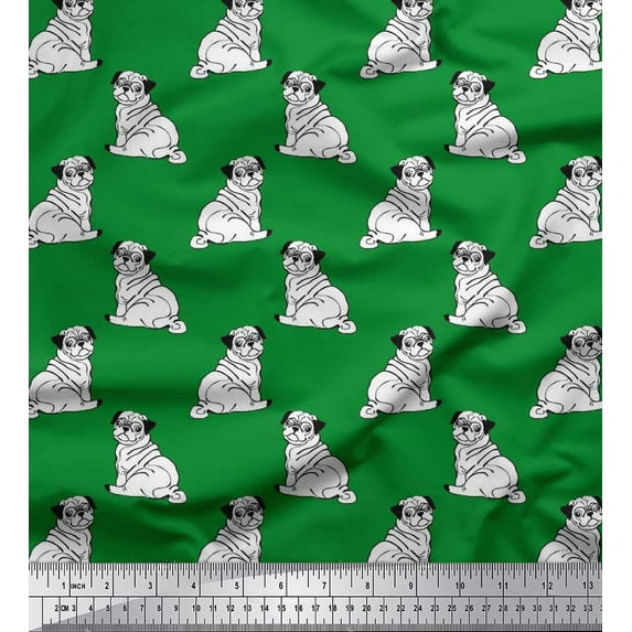 Soimoi Poly Georgette Fabric Pug Dog Printed Fabric 1 Yard 42 Inch Wide