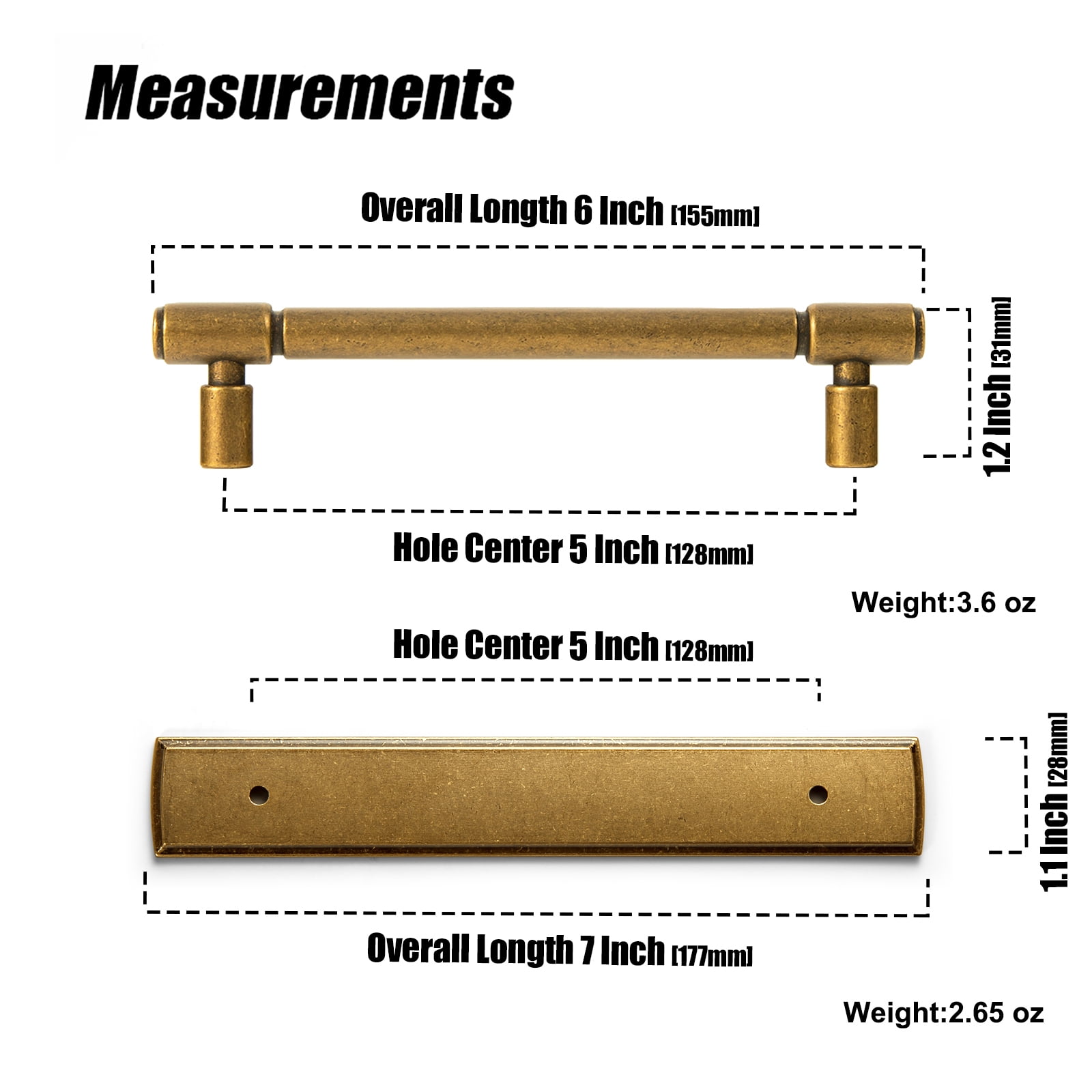 Goo-Ki 5"(128mm) Hole Center Antique Brass Kitchen Drawer Pulls with Backplate Retro Cabinet Hardware -Vintage Bronze Pull Dresser Handles for Bar Cupboard Closet Wardrobe, 2 Pack