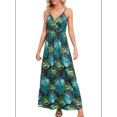 thumbnail image 2 of Women'S 2025 Summer Maxi Dress Floral Tie Front Spaghetti Strap Casual Boho Beach Flowy Sundress Green L, 2 of 6